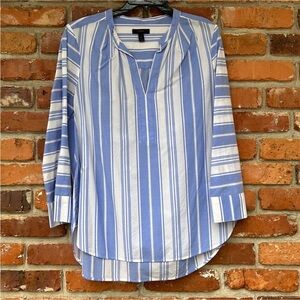 J CREW Blue Striped Cotton Popover Top Size Medium